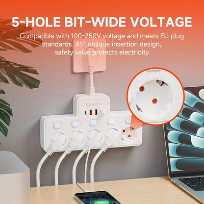 Regleta Eléctrica de Pared 2500W ⚡ – Filtro de Red, Interruptor Independiente y Carga USB-C