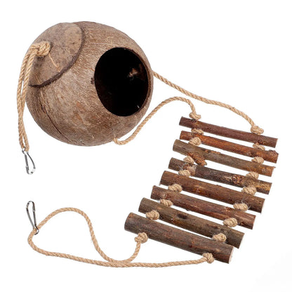 Escondite de Cáscara de Coco con Escalera para Trepar - Cueva para Geckos y Reptiles