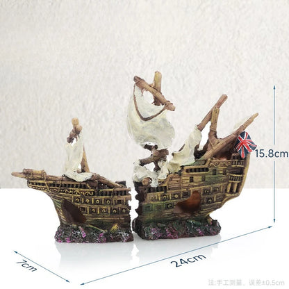 Barco Pirata Hundido ⚓ – Decoración de Resina para Acuario