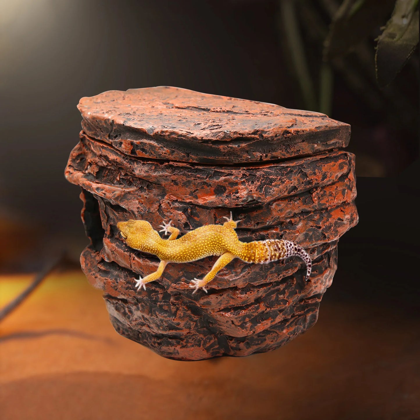 Cueva de Roca Escondite para Reptiles - Decoración de Terrario con Ventosas para Geckos, Camaleones y Serpientes