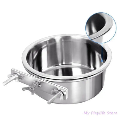 Cuenco Colgante de Acero Inoxidable 🥣 – Comedero y Bebedero para Jaulas de Gatos y Perros Pequeños