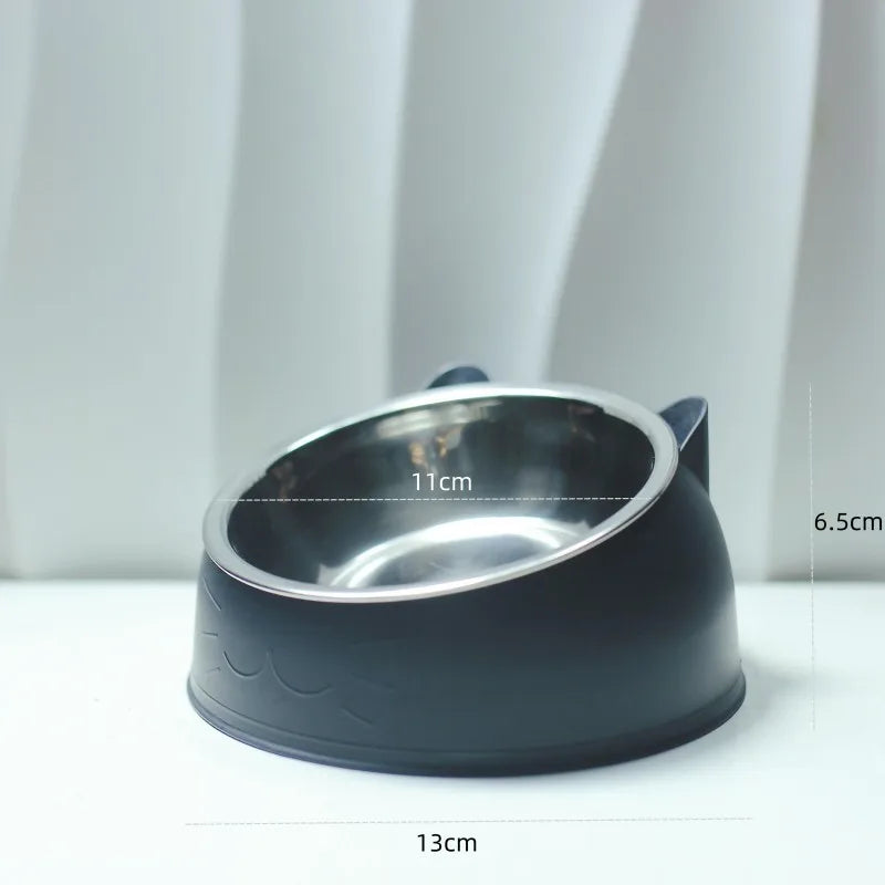 Cuenco de Acero Inoxidable con Base Antideslizante para Gatos - Bowl Elevado 15° Protección Cervical