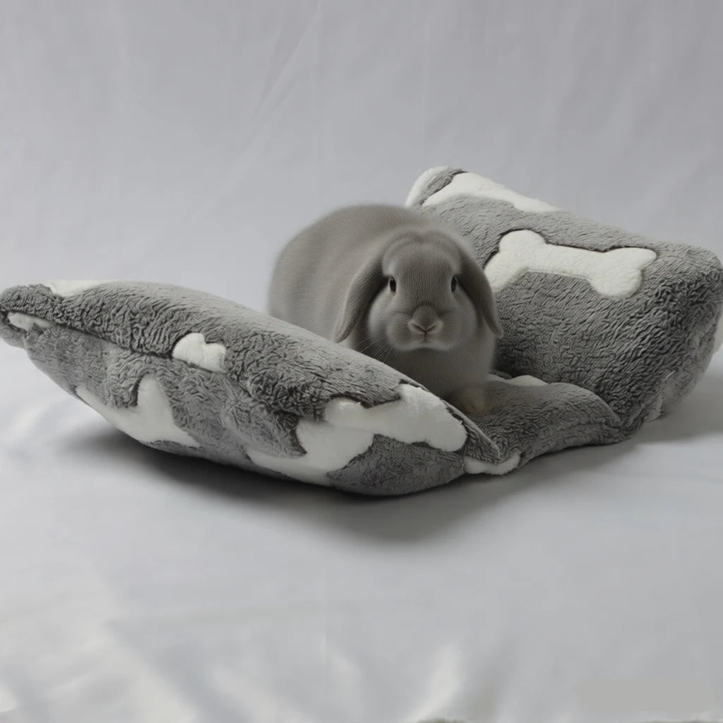 Cama Cóncava Acolchada para Conejos - Cojín Suave con Almohada Estilo Tumbona