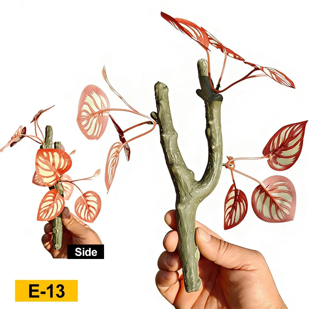 Decoración en Y de Enredadera y Hojas para Acuaterrario - Paisaje de Selva para Geckos y Cangrejos Ermitaños
