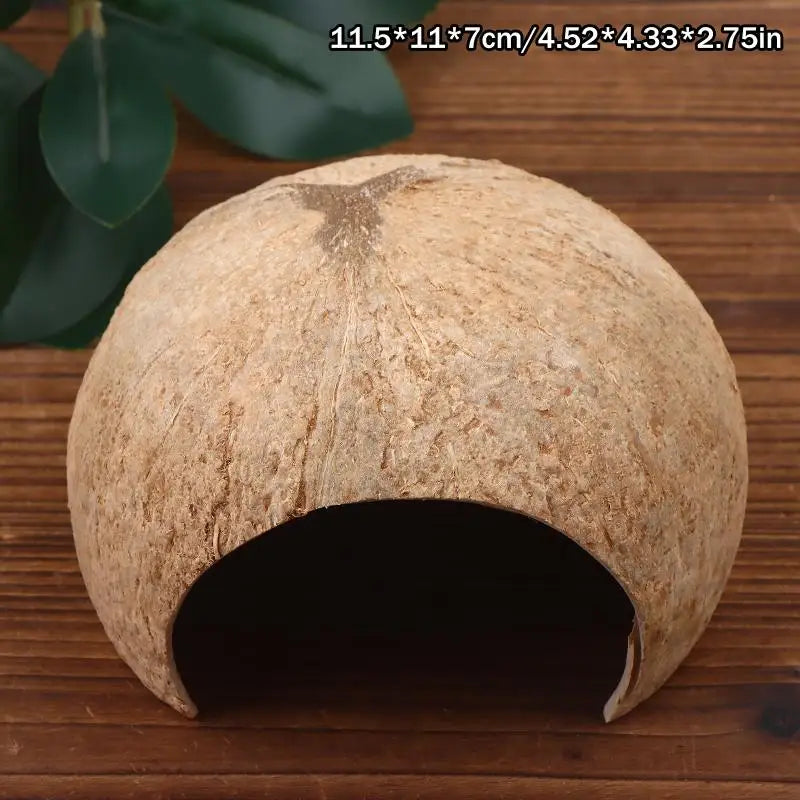 Choza de Coco Decorativa para Acuario y Terrario - Escondite Multiusos para Cangrejos Ermitaños, Reptiles y Ranas