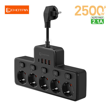 Regleta Eléctrica de Pared 2500W ⚡ – Filtro de Red, Interruptor Independiente y Carga USB-C