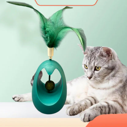 Muñeco Tentetieso 3 en 1 🎾 – Bola con Catnip y Plumas Antiestrés para Gatos