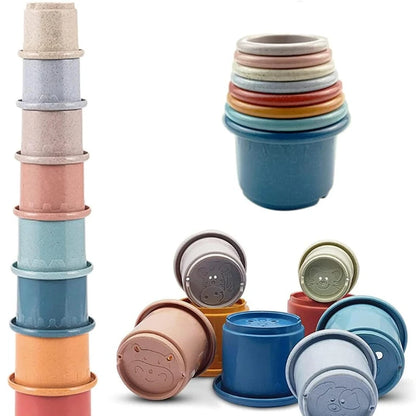 Set de 8 Cubiletes Apilables 🌈 – Juguete Puzzle de Colores para Conejos