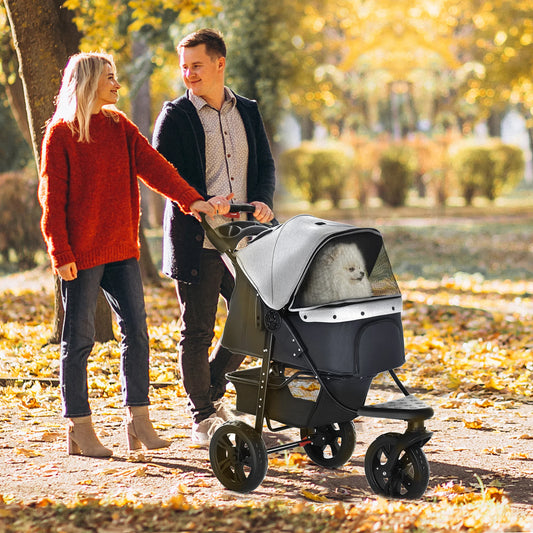 Carrito Plegable de 3 Ruedas 🐕 – Paseo Cómodo para Perros (PawHut)