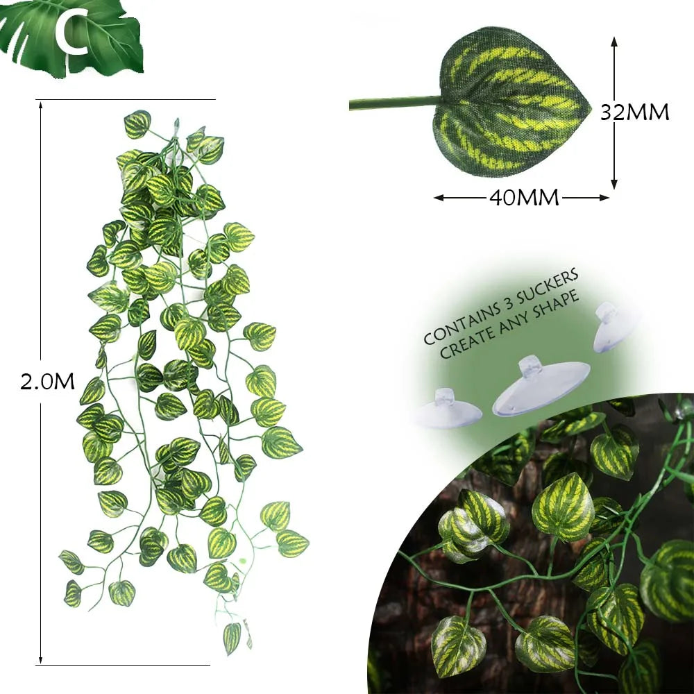 Planta Decorativa para Reptiles con Ventosa - Decoración de Terrario para Serpientes, Lagartos y Anfibios