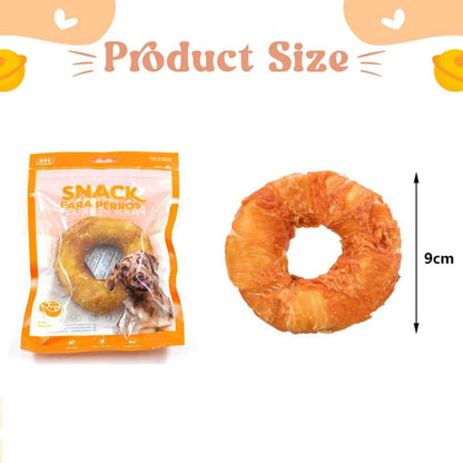 Rosquillas de Piel Envueltas en Pollo 🍗 – Snack Duradero para Perros (9 cm)