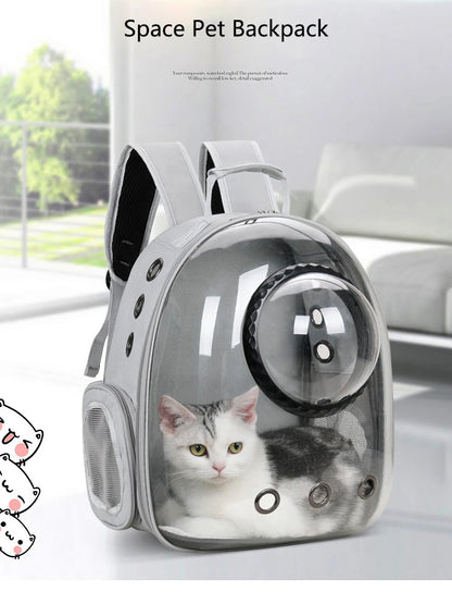 Mochila Cápsula Transparente 🚀 – Espacio Panorámico y Transpirable para Gatos