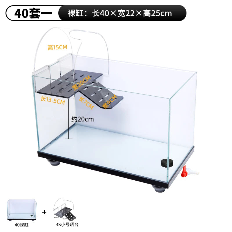 Acuario Extra Grande para Tortugas y Peces - Zona de Descanso, Cristal Ultra Transparente con Sistema de Drenaje