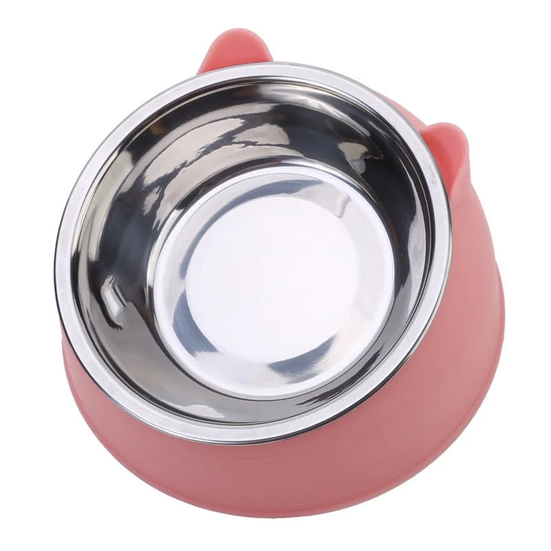 Cuenco de Acero Inoxidable con Base Antideslizante para Gatos - Bowl Elevado 15° Protección Cervical