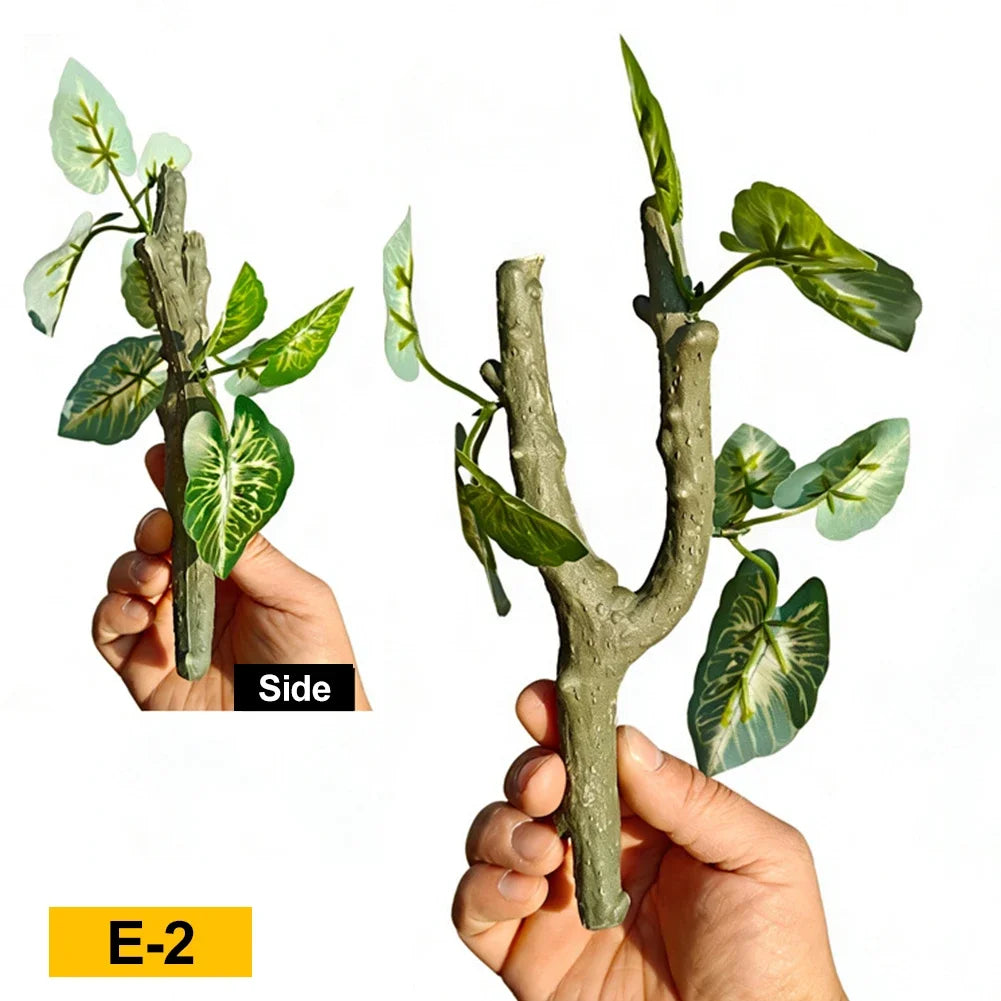 Decoración en Y de Enredadera y Hojas para Acuaterrario - Paisaje de Selva para Geckos y Cangrejos Ermitaños