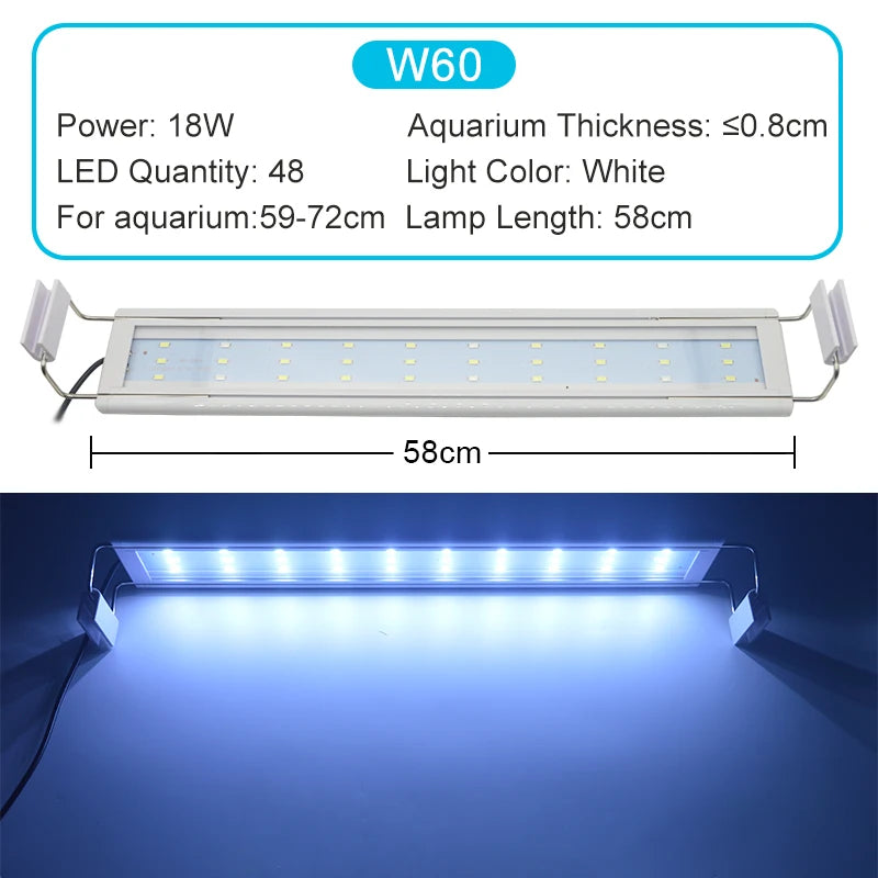 Luz LED Ultra Fina Azul para Plantas de Acuario - 18-72cm 220V