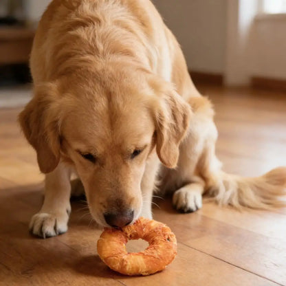 Rosquillas de Piel Envueltas en Pollo 🍗 – Snack Duradero para Perros (9 cm)