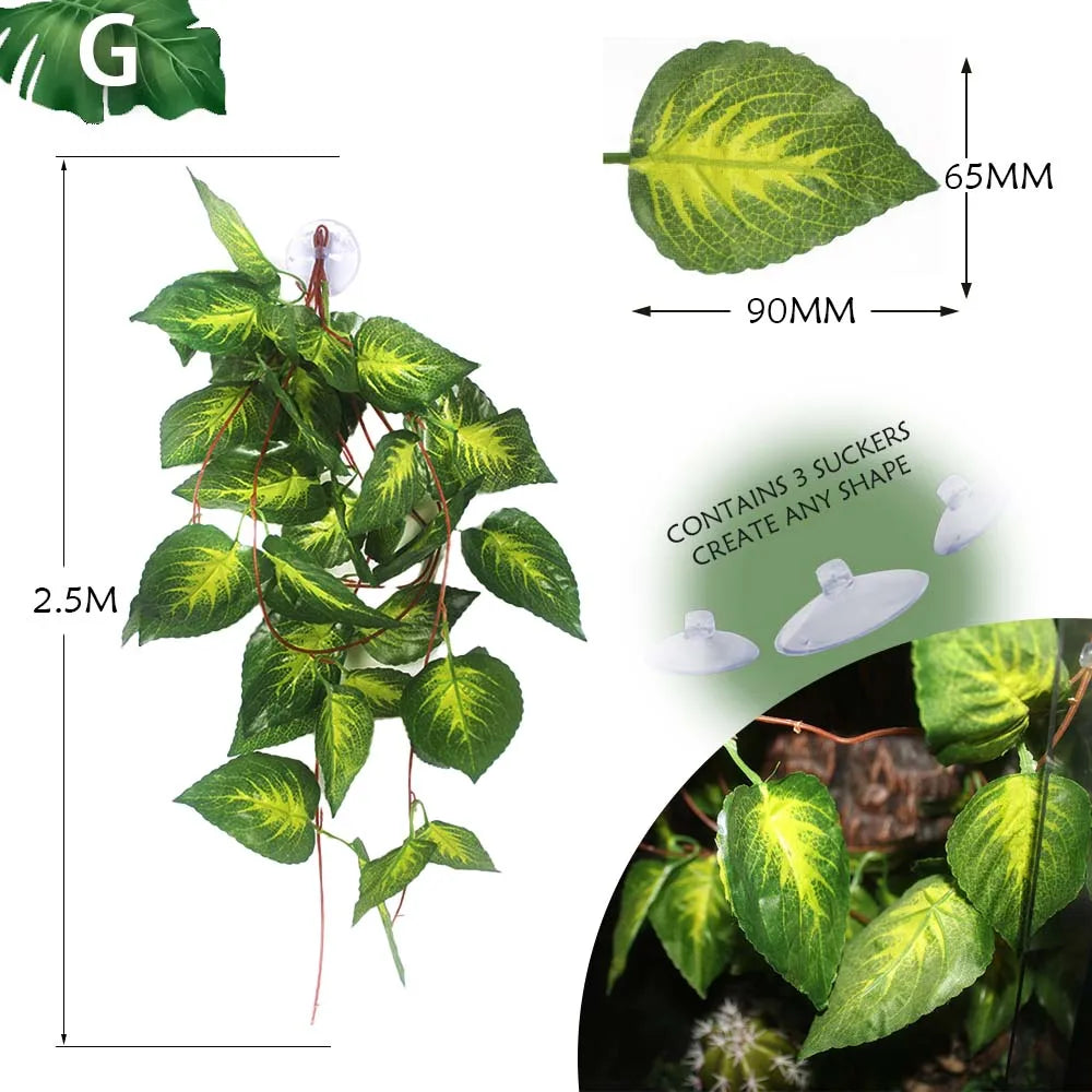 Planta Decorativa para Reptiles con Ventosa - Decoración de Terrario para Serpientes, Lagartos y Anfibios