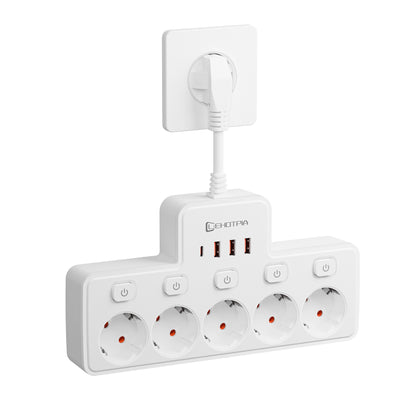 Regleta Eléctrica de Pared 2500W ⚡ – Filtro de Red, Interruptor Independiente y Carga USB-C