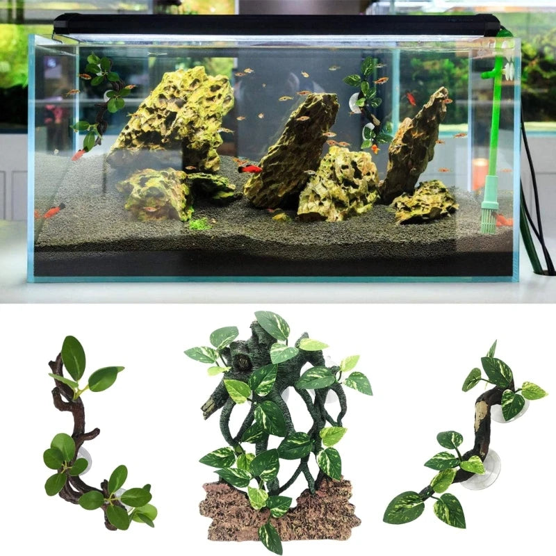 Planta de Esquina Decorativa para Terrario con Ventosa - Rama para Trepar Serpientes y Dragones Barbudos