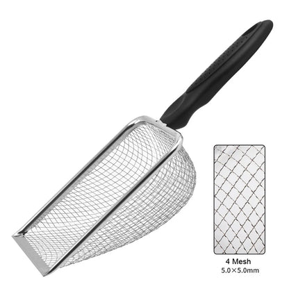 Pala de Acero Inoxidable con Rejilla para Mascotas - Recogedor de Heces para Arena de Gatos y Reptiles
