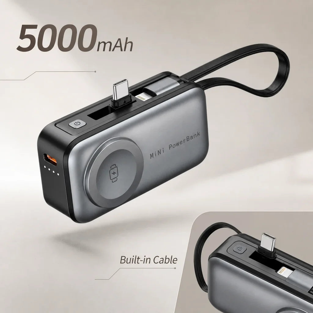 Mini Magnetic Power Bank 5000mAh with Bracket Digital Display Portable External Battery For iPhone Xiaomi Phone Watch Earphone