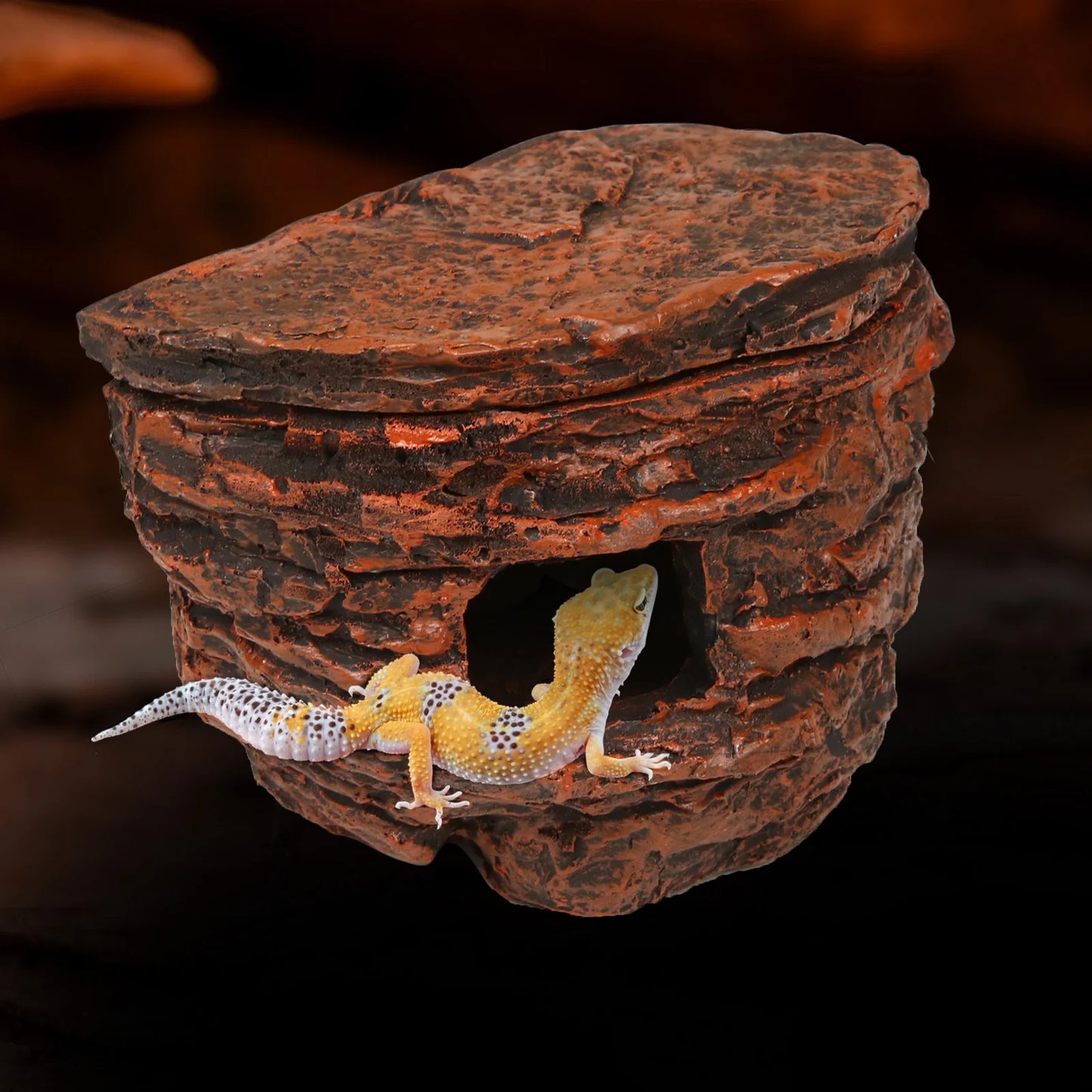 Cueva de Roca Escondite para Reptiles - Decoración de Terrario con Ventosas para Geckos, Camaleones y Serpientes
