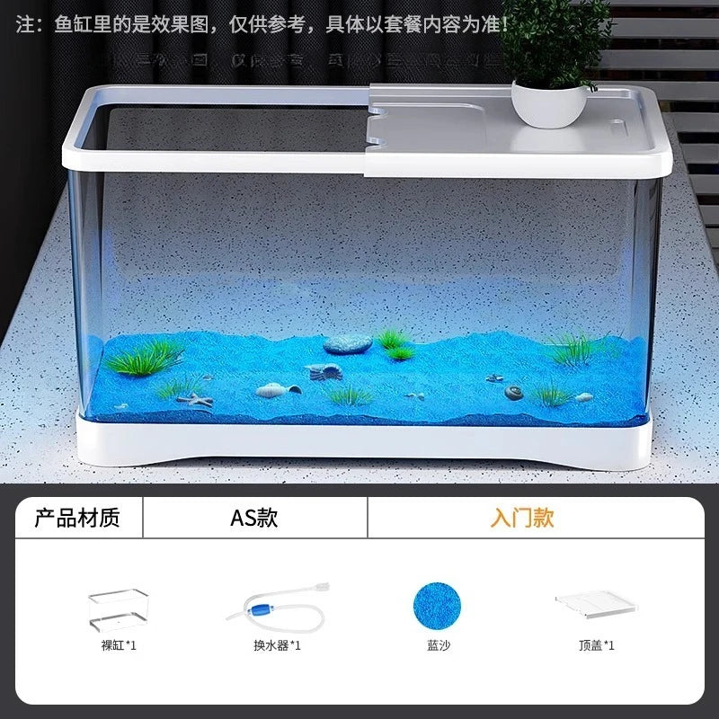 Pecera de Sobremesa con Filtro Transparente y Generador de Oxígeno - Tira de Luz Decorativa