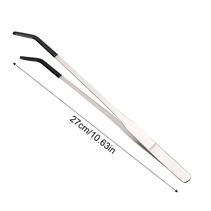 Pinzas Antideslizantes de Acero Inoxidable para Acuario - Punta Curva para Alimentar Reptiles