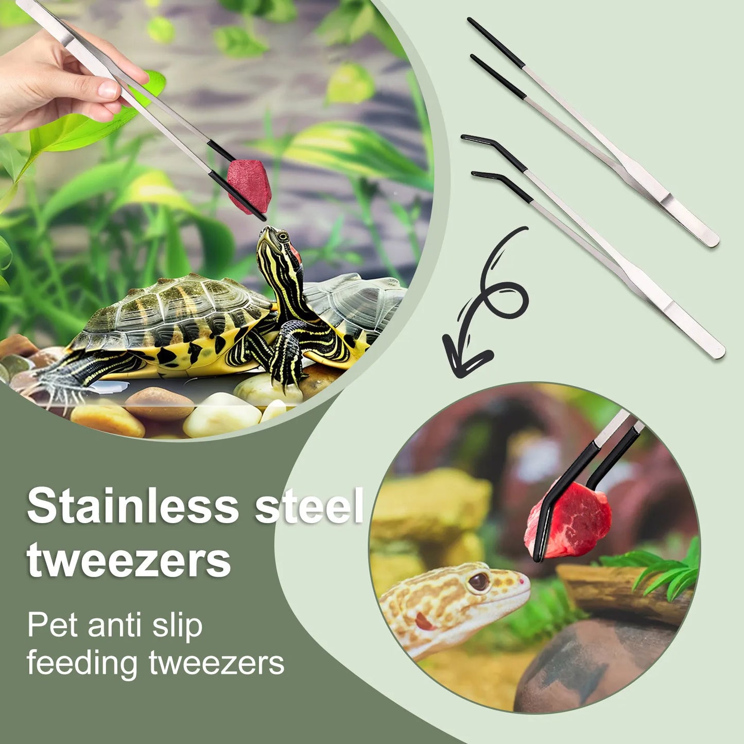 Pinzas Antideslizantes de Acero Inoxidable para Acuario - Punta Curva para Alimentar Reptiles