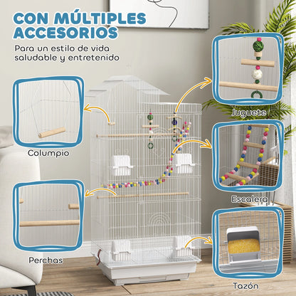 Pawhut Pajarera 🕊️ – Múltiples Puertas, Comederos, Perchas y Columpio (46x36x100 cm)