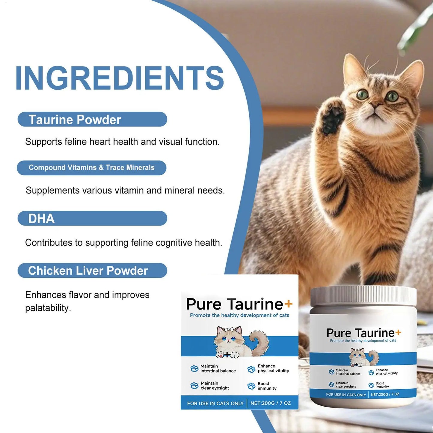 Taurina en Polvo para Gatos - Suplemento Nutricional para Corazón y Visión