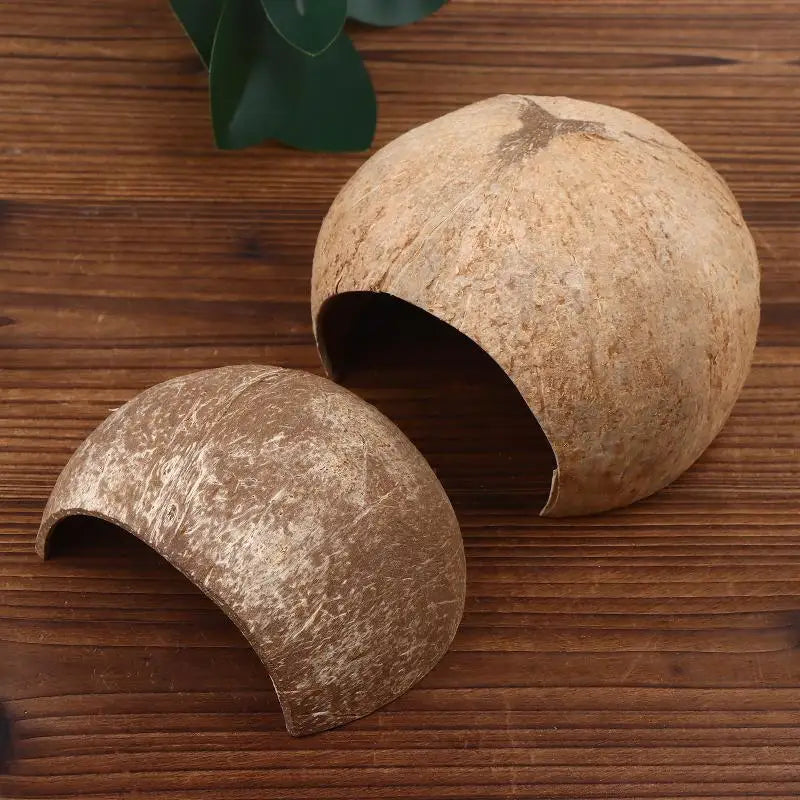 Choza de Coco Decorativa para Acuario y Terrario - Escondite Multiusos para Cangrejos Ermitaños, Reptiles y Ranas