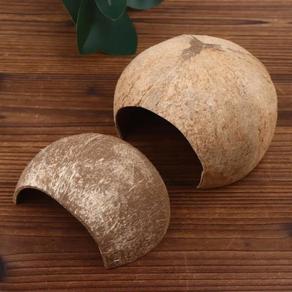 Choza de Coco Decorativa para Acuario y Terrario - Escondite Multiusos para Cangrejos Ermitaños, Reptiles y Ranas