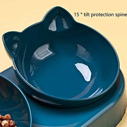 Set de Comedero y Bebedero 3 en 1 con Orejas 🐱 – Bowl Inclinado y Botella de Agua por Gravedad