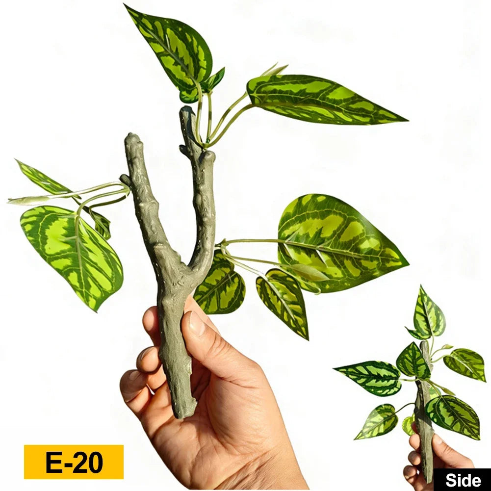 Decoración en Y de Enredadera y Hojas para Acuaterrario - Paisaje de Selva para Geckos y Cangrejos Ermitaños