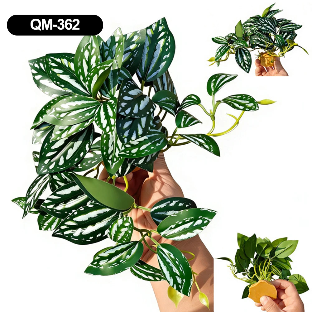 Planta Artificial de Hoja Grande para Terrario - Base Estable, Fácil Limpieza, Decoración de Selva para Reptiles