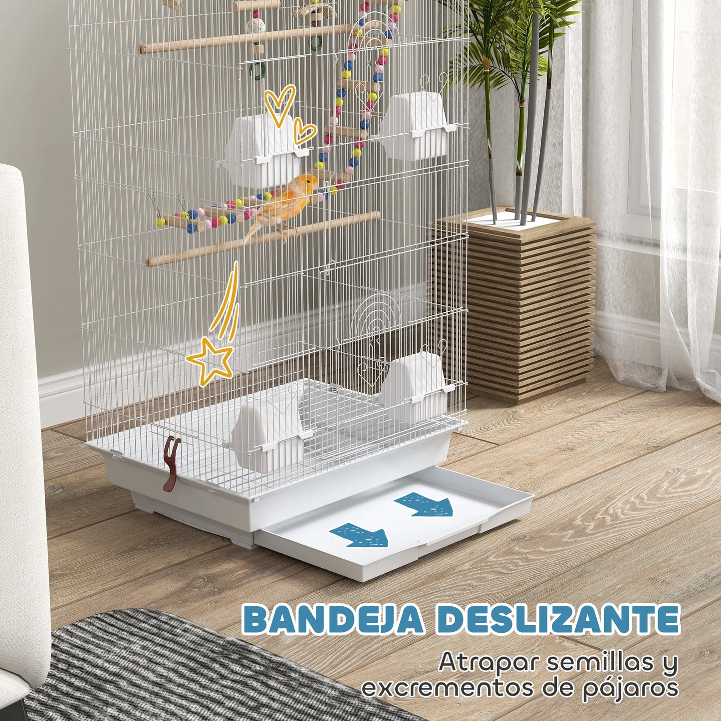 Pawhut - Pajarera con Múltiples Puertas, Comederos, Perchas y Columpio 46x36x100cm