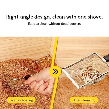 Pala de Acero Inoxidable para Arena de Gatos y Reptiles - Cedazo de Malla Fina para Recoger Heces