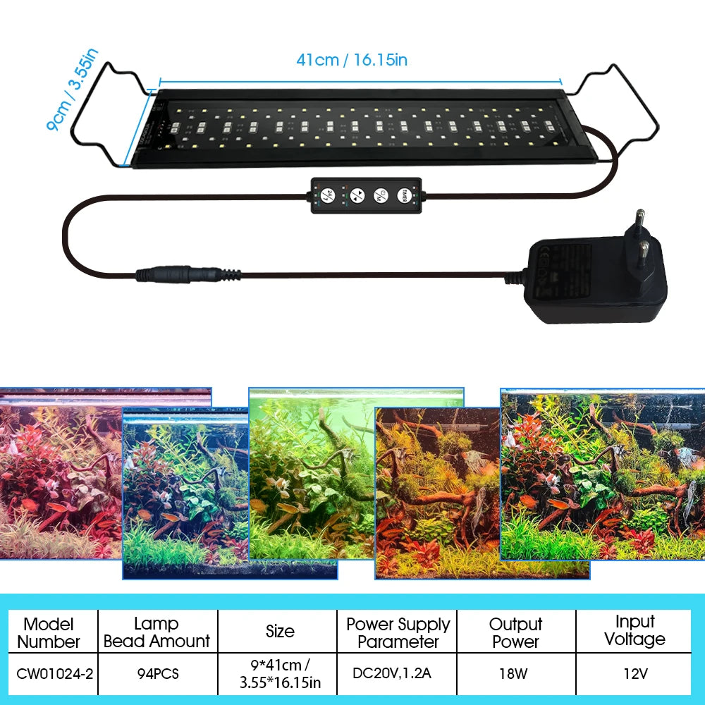 Luz LED de Acuario con Temporizador y Espectro Completo - Soporte Extensible