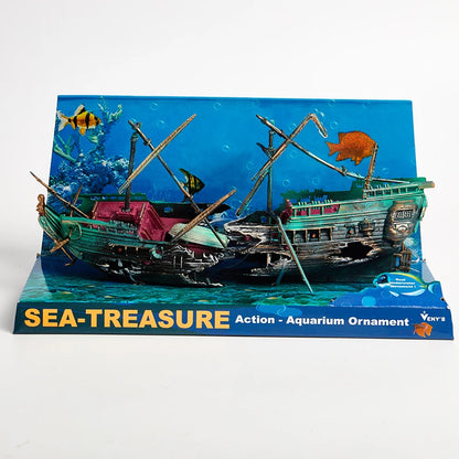Barco Pirata Naufragado ⚓ – Decoración de Resina para Acuario