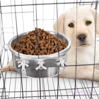Cuenco Colgante de Acero Inoxidable 🥣 – Comedero y Bebedero para Jaulas de Gatos y Perros Pequeños