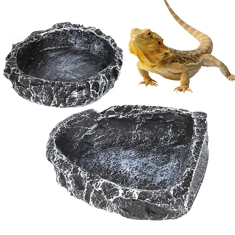 Comedero y Bebedero para Reptiles con Textura de Piedra Realista - Dragón Barbudo y Reptiles Pequeños