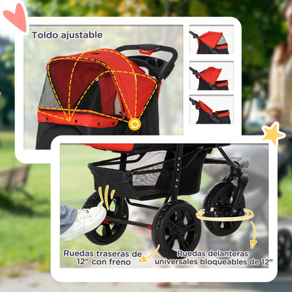 Carrito Plegable de 3 Ruedas 🐕 – Paseo Cómodo para Perros (PawHut)