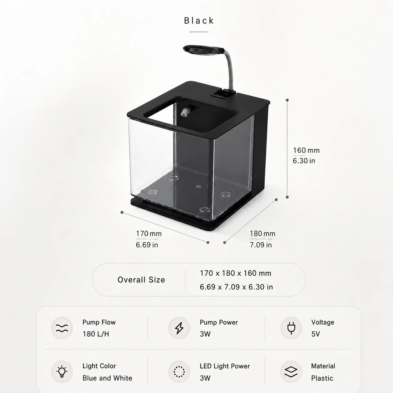 Kit de Acuario de Sobremesa KSY con Luz LED y Bomba de Agua - Pecera Compacta para Betta y Peces Pequeños