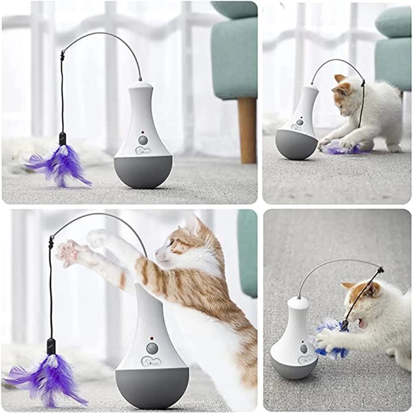 Juguete Automático de Plumas para Gatos - Rotación 360°, Silencioso