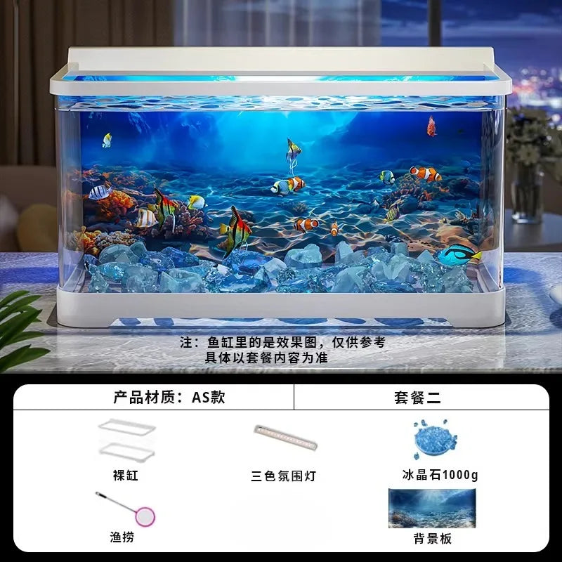 Acuario de Sobremesa con Fondo Adhesivo Ecológico - Pecera Todo en Uno para Peces Dorados