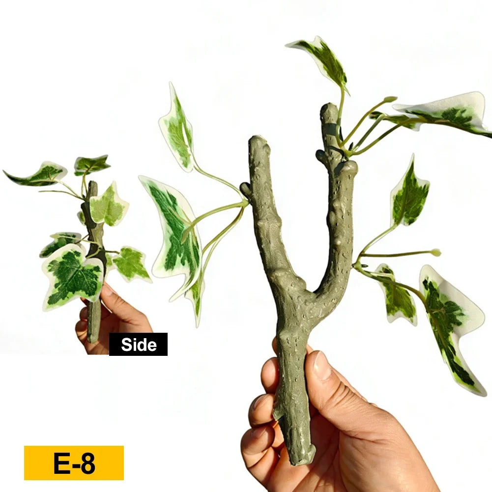 Decoración en Y de Enredadera y Hojas para Acuaterrario - Paisaje de Selva para Geckos y Cangrejos Ermitaños