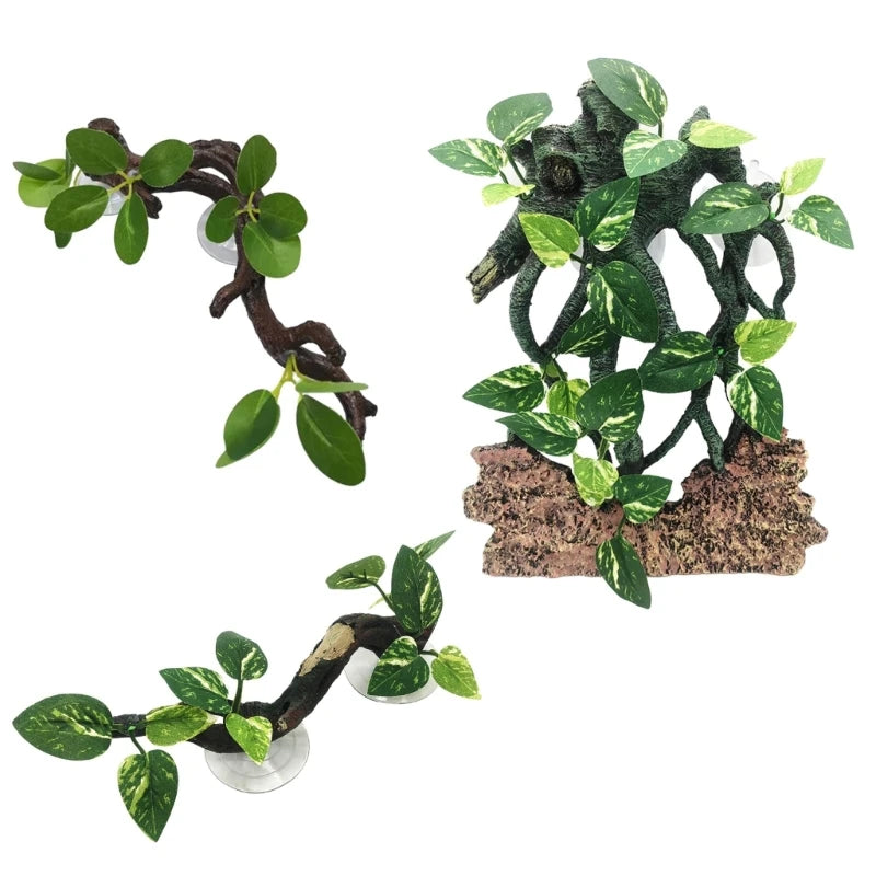 Planta de Esquina Decorativa para Terrario con Ventosa - Rama para Trepar Serpientes y Dragones Barbudos