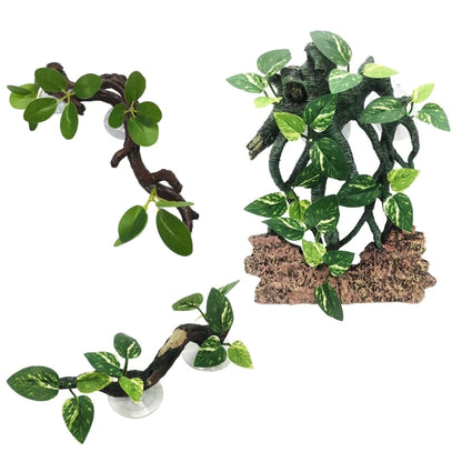 Planta de Esquina Decorativa para Terrario con Ventosa - Rama para Trepar Serpientes y Dragones Barbudos